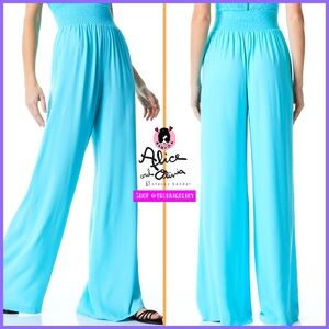 Alice + Olivia Russell Blue Flared High Waist Wide Leg Pant